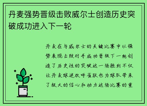 丹麦强势晋级击败威尔士创造历史突破成功进入下一轮